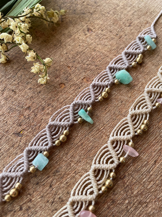 Tobillera Amazonita Cuarzo Rosa